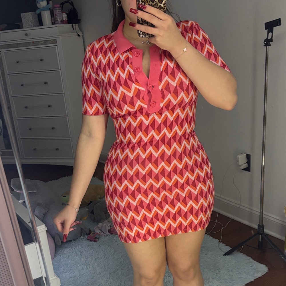 Zara Red and Pink Chevron Mini Dress